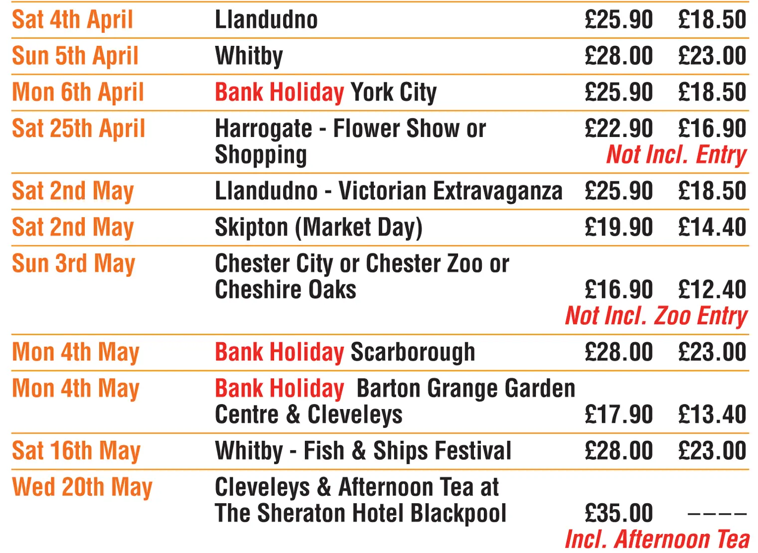 Bolton Day Excursions 2026