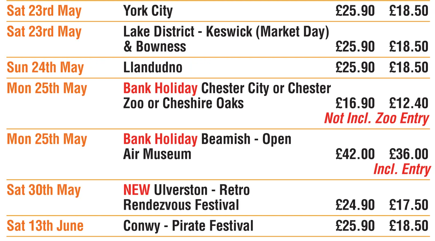 Bolton Day Excursions 2026