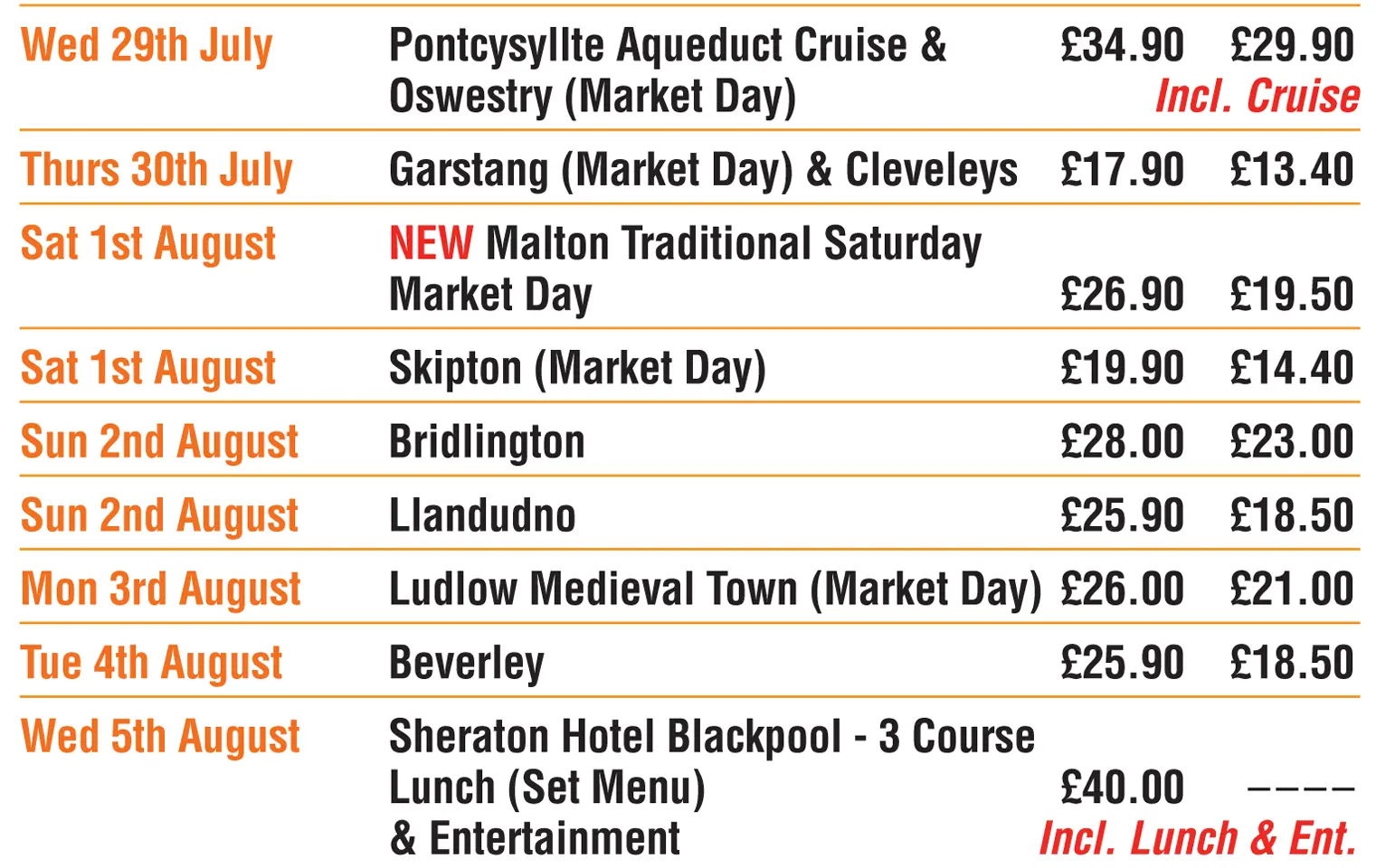 Bolton Day Excursions 2026