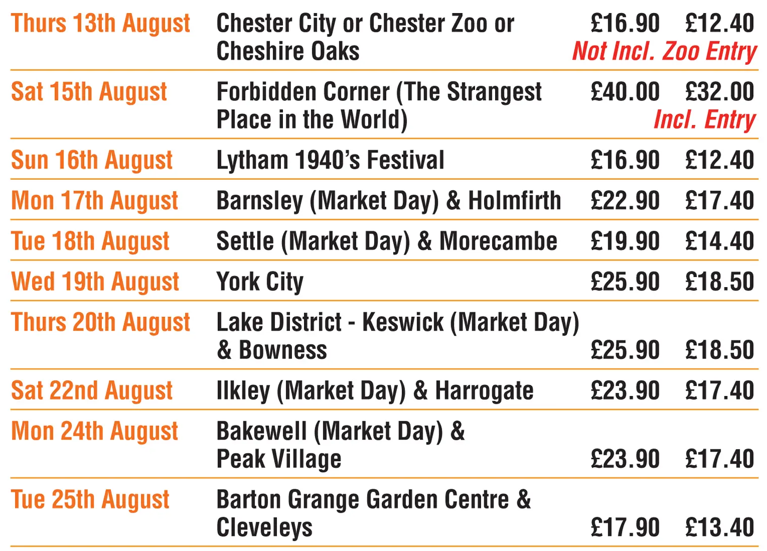 Bolton Day Excursions 2026