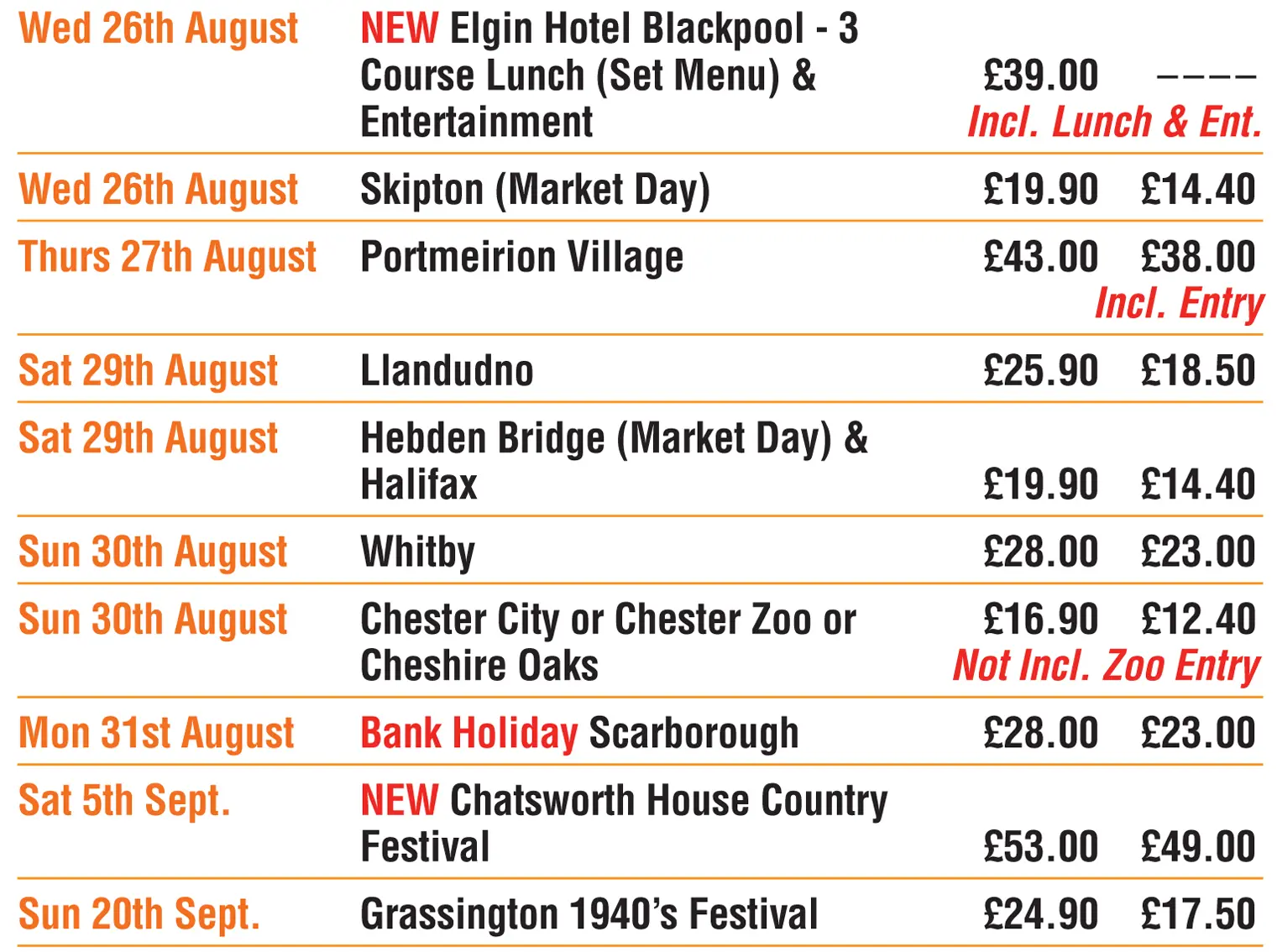 Bolton Day Excursions 2026