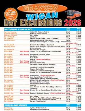 Wigan Day Excursions 2026