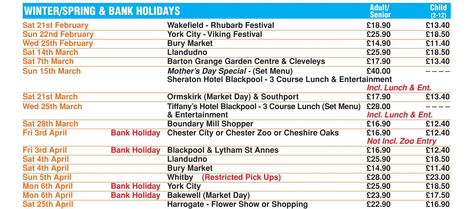 Wigan Day Excursions 2026