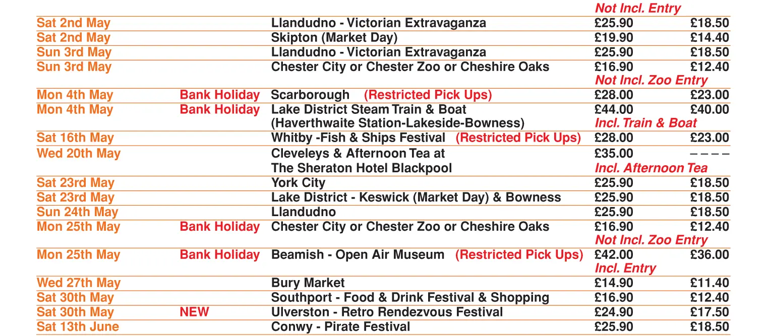 Wigan Day Excursions 2026