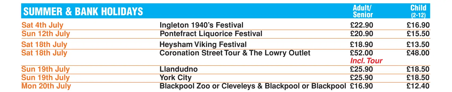 Wigan Day Excursions 2026