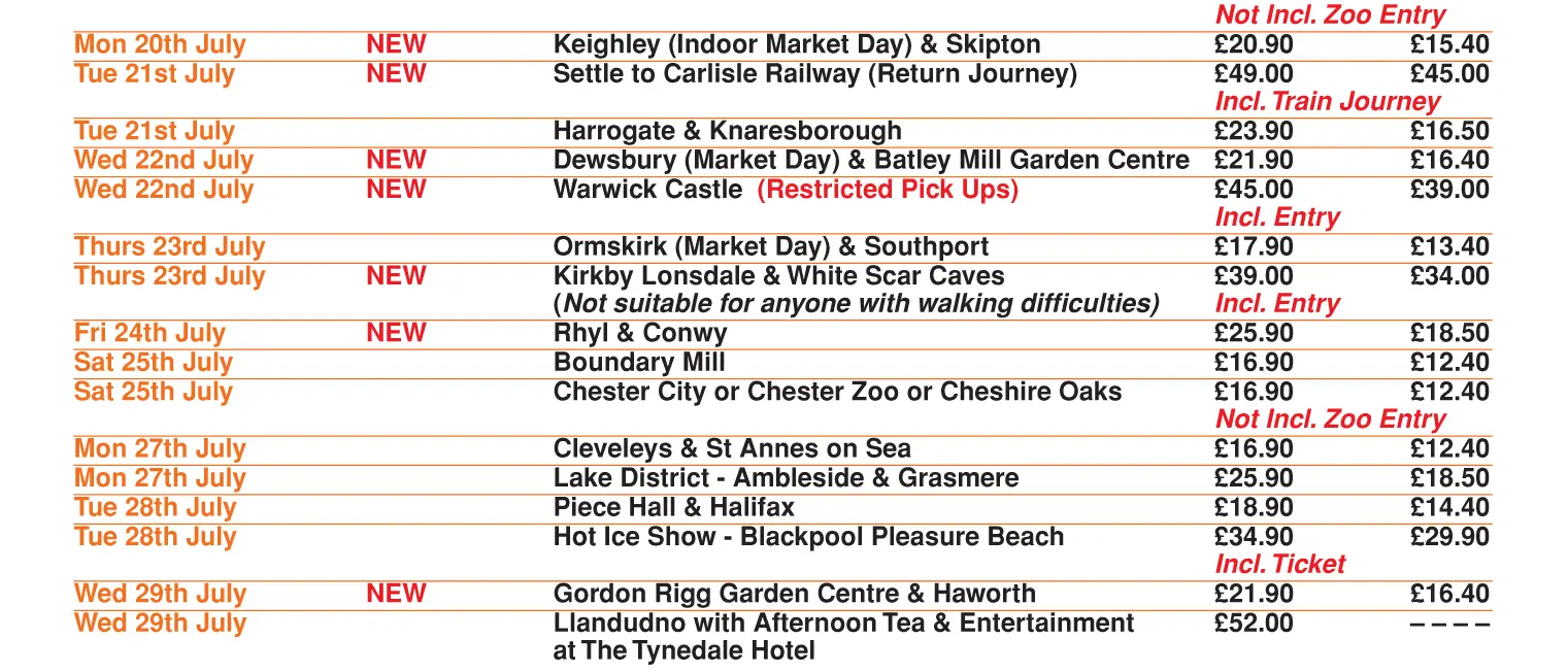 Wigan Day Excursions 2026