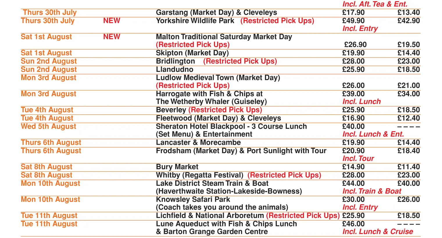 Wigan Day Excursions 2026