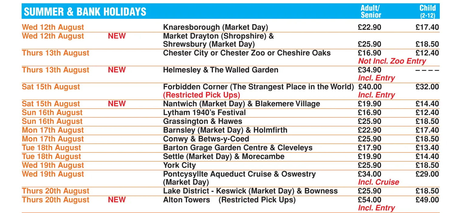 Wigan Day Excursions 2026