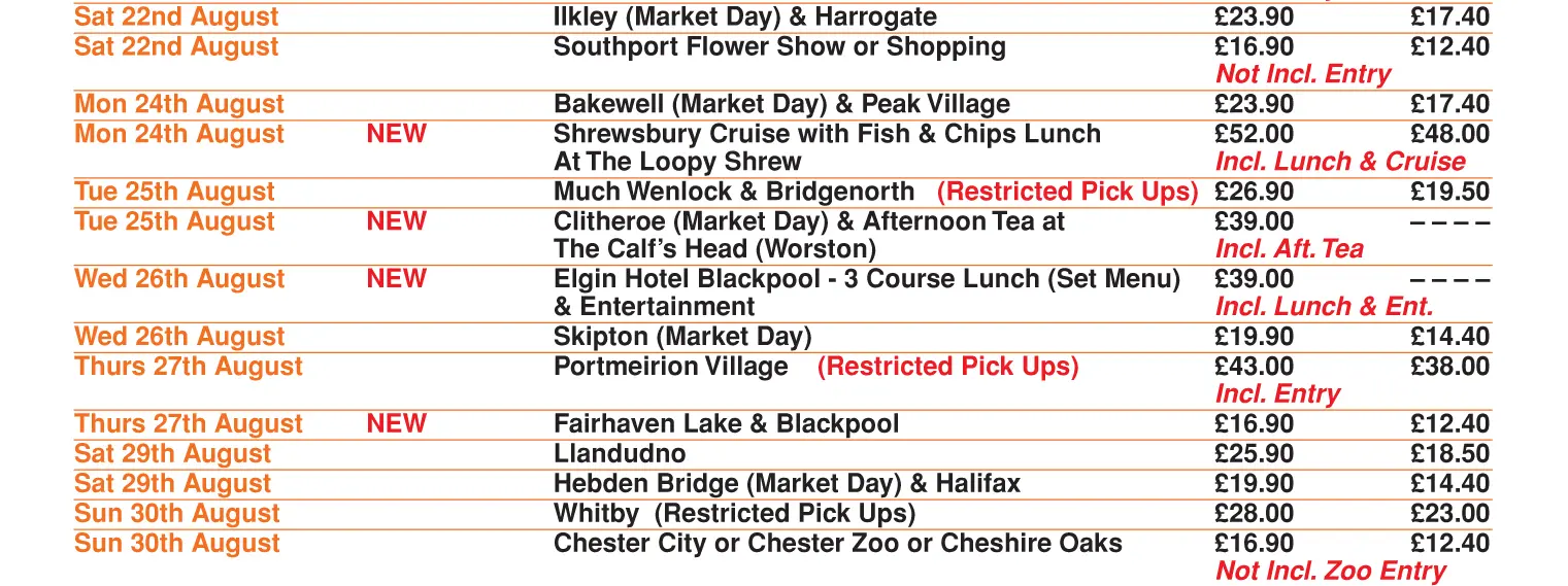 Wigan Day Excursions 2026